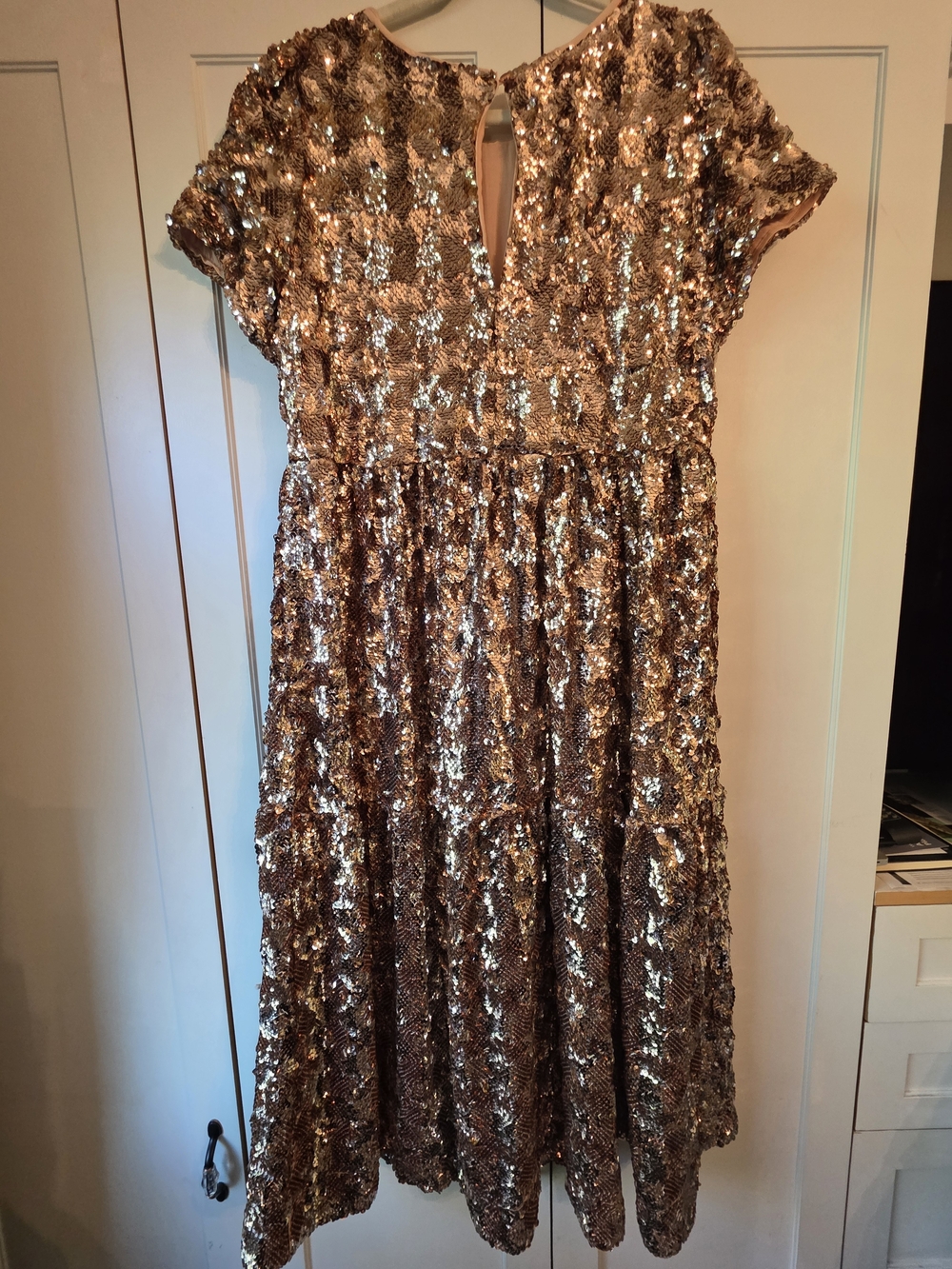 Anthropologie Maeve Rose Gold Sequin Midi Dress - Picture 2 of 9
